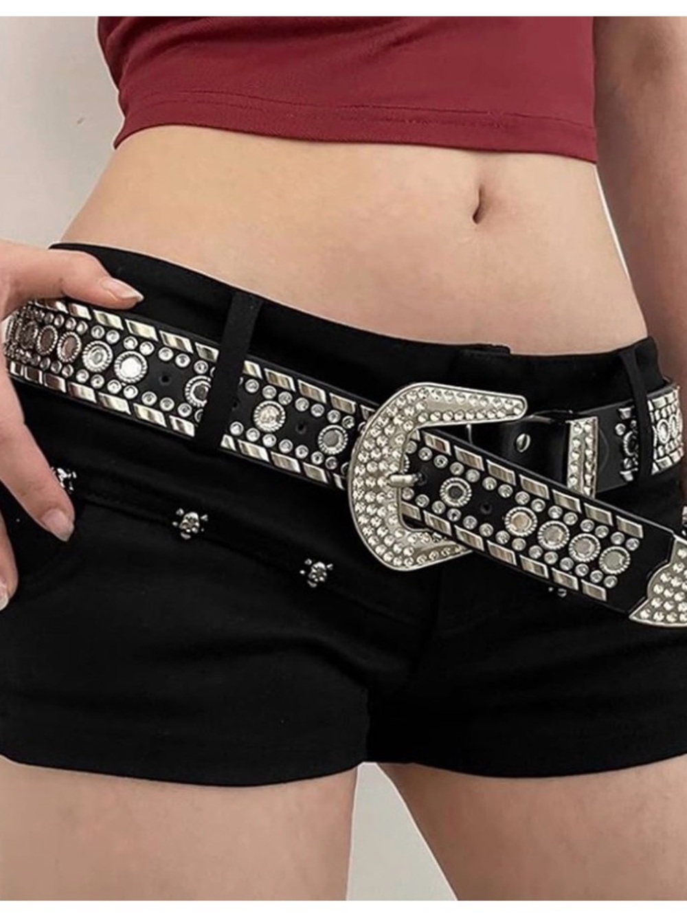 Rhinestone Western Studded Black Belt